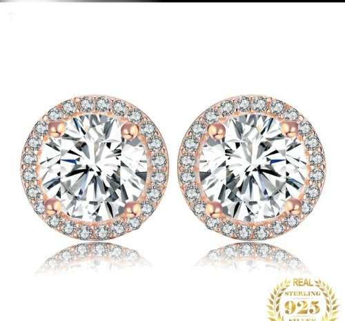 925 Silver Rose Gold Cubic Zirconia Stud Earings.