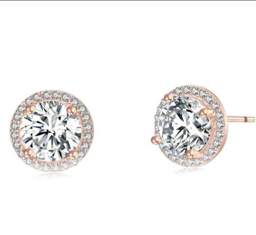 925 Silver Rose Gold Cubic Zirconia Stud Earings.