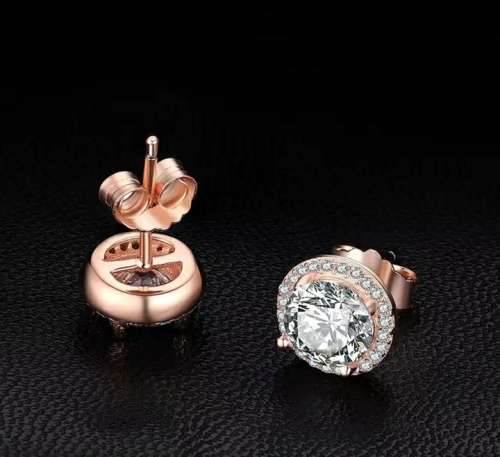 925 Silver Rose Gold Cubic Zirconia Stud Earings.