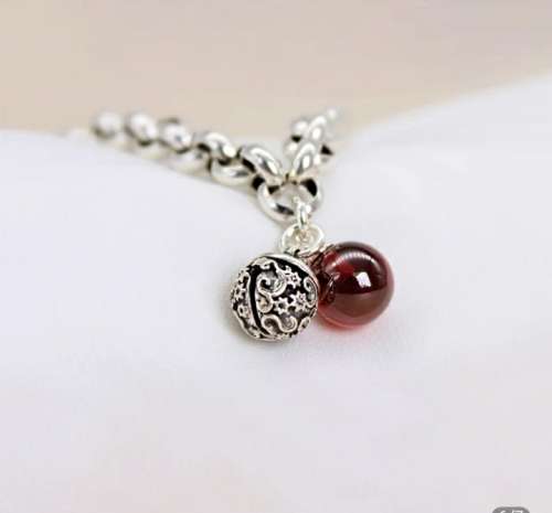 925 Silver Vintage Bell and Red Stone Bracelet