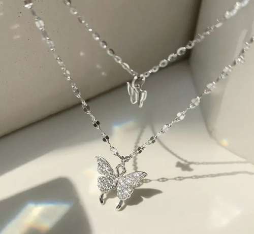 925 Silver Double Layer Butterfly Necklace