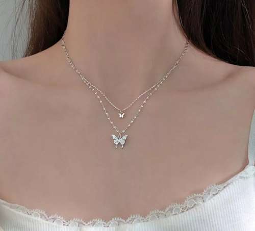925 Silver Double Layer Butterfly Necklace