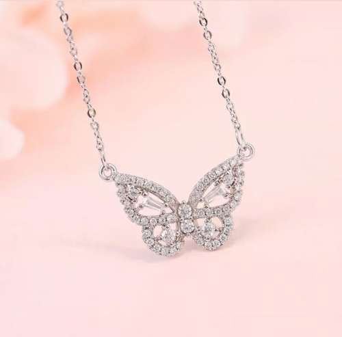 925 Silver Encrusted Butterfly Necklace