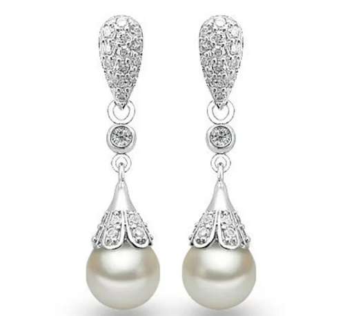925 Silver Clear Crystal Pearl Earrings