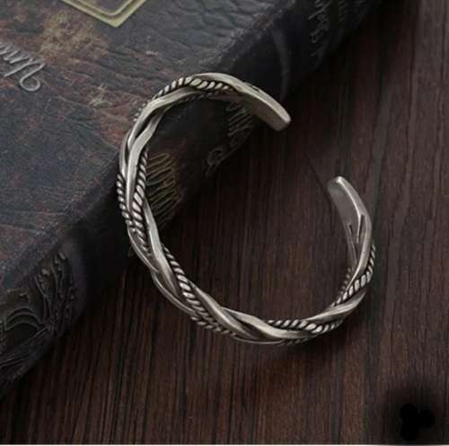 925 Silver Twisted Woven Open Cuff Bangle