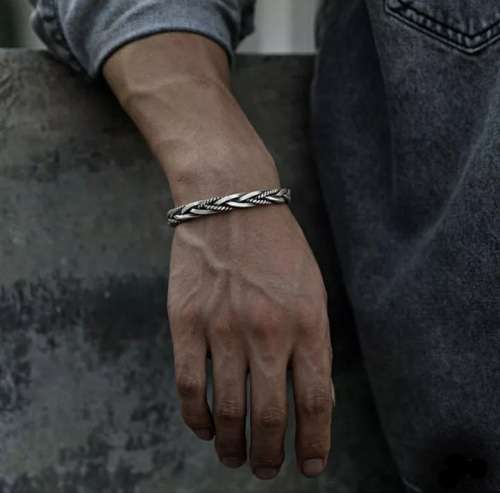 925 Silver Twisted Woven Open Cuff Bangle