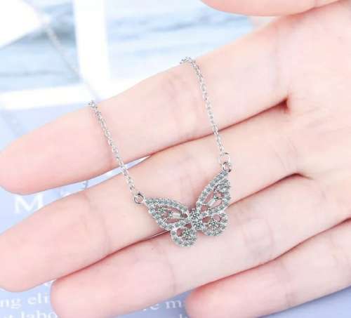 925 Silver Encrusted Butterfly Necklace