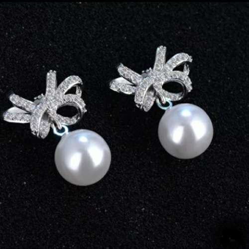 925 Silver Bow Knot Earrings with Pearl