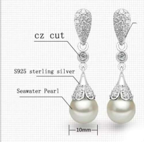 925 Silver Clear Crystal Pearl Earrings
