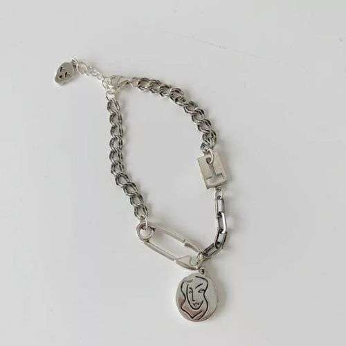 925 Silver Bow Knot  and Art Lady Bracelet Set