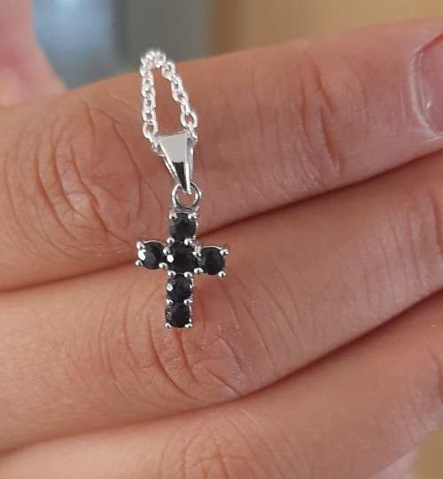 Sterling Silver Blue Sapphire Cross Necklace