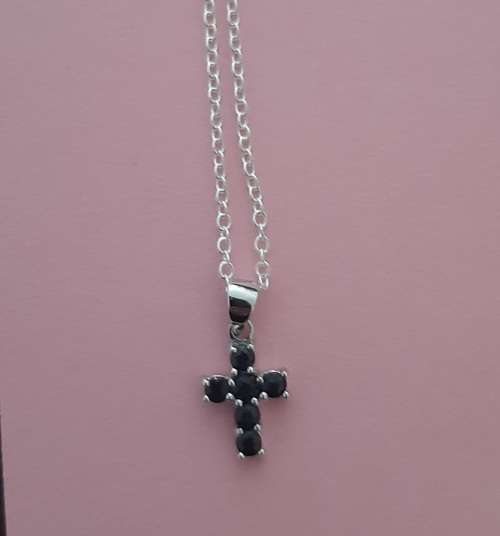Sterling Silver Blue Sapphire Cross Necklace