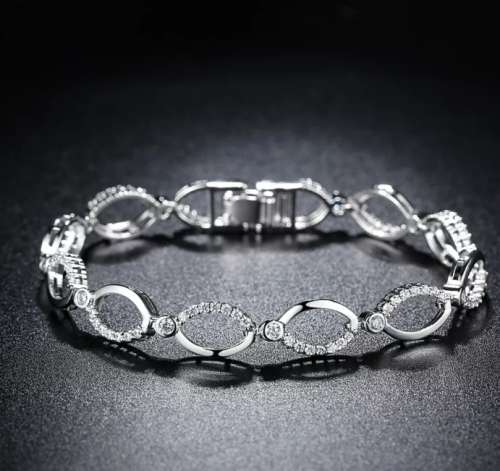 925 Silver Oval Link Cubic Zirconia Bracelet