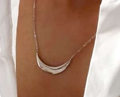 925 Solid Silver Half moon hammered Necklace.