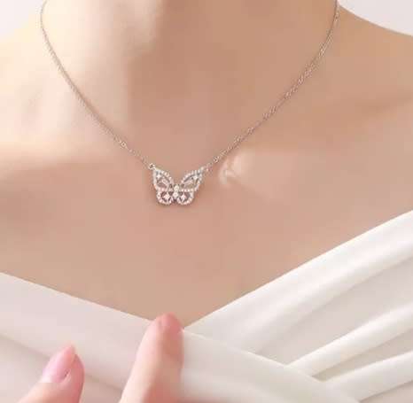 925 Silver Encrusted Butterfly Necklace