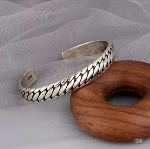 925 Silver Retro Open Cuff Bangle