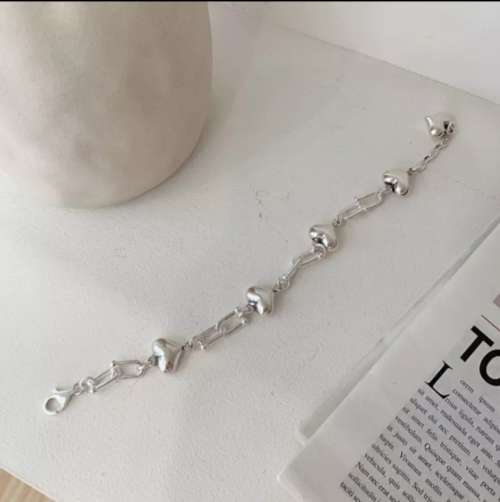925 Silver U Shape Bracelet with Hearts