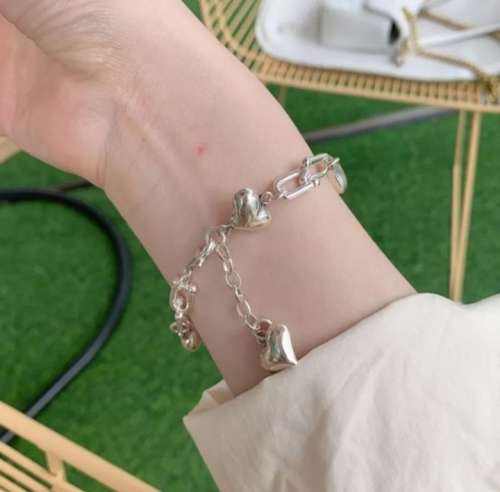 925 Silver U Shape Bracelet with Hearts