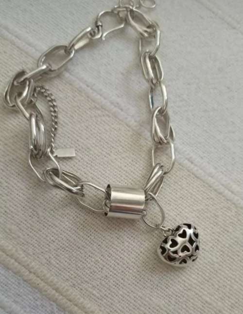 925 Silver Heart Double Link Bracelet