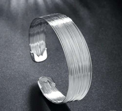 925 Silver Multi Line Open Cuff Bangle