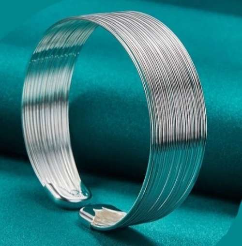 925 Silver Multi Line Open Cuff Bangle