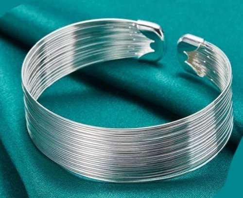 925 Silver Multi Line Open Cuff Bangle