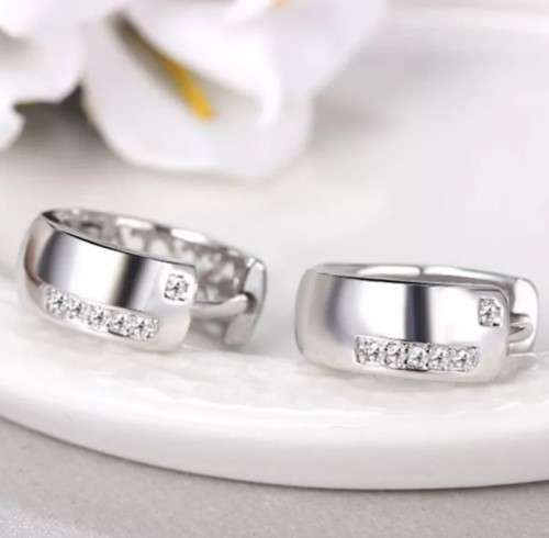 925 Silver CZ Huggie Earrings