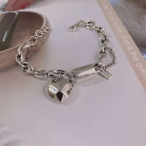 925 Silver Heart Double Link Bracelet