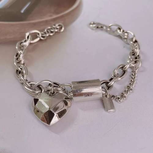 925 Silver Heart Double Link Bracelet