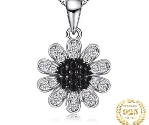SPECIAL - 925 Silver Black Spinel Flower Necklace
