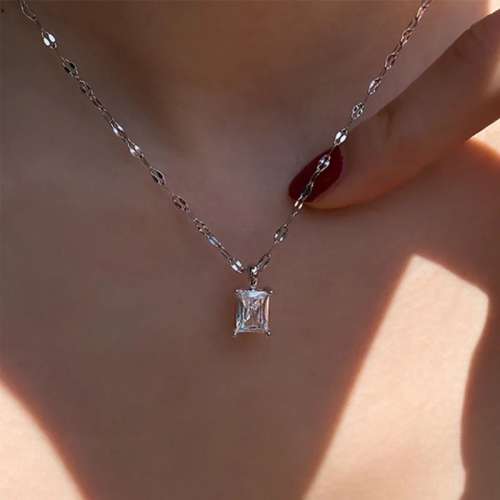 SPECIAL - 925 Silver Rectangular Shape Zirconia Necklace