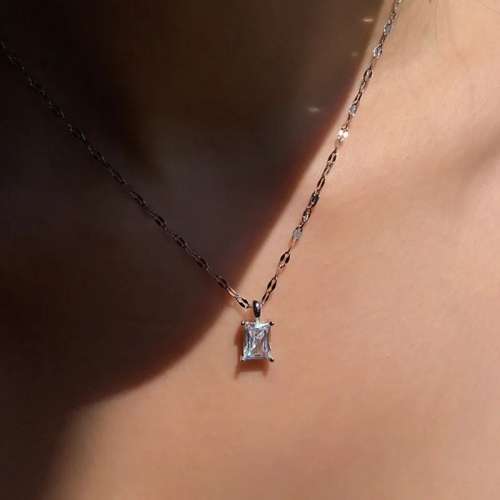 SPECIAL - 925 Silver Rectangular Shape Zirconia Necklace