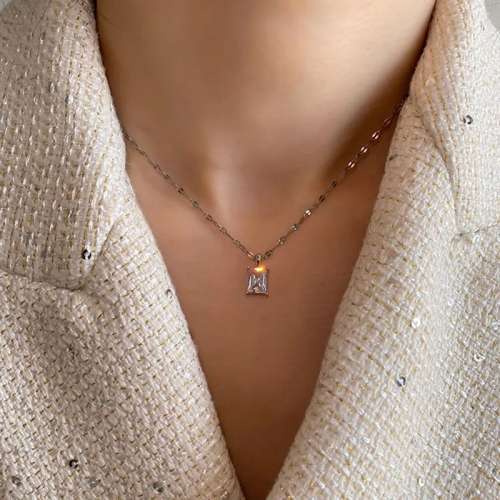 SPECIAL - 925 Silver Rectangular Shape Zirconia Necklace