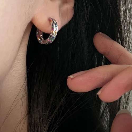925 Silver Colorful CZ Huggie Earrings