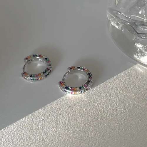 925 Silver Colorful CZ Huggie Earrings