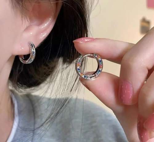 925 Silver Colorful CZ Huggie Earrings
