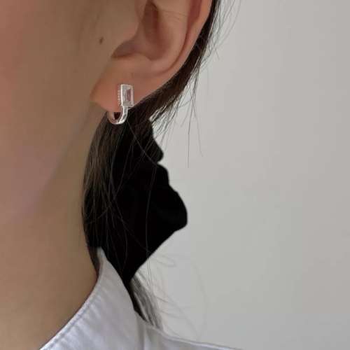 925 Silver Square CZ U-Shaped Earrings