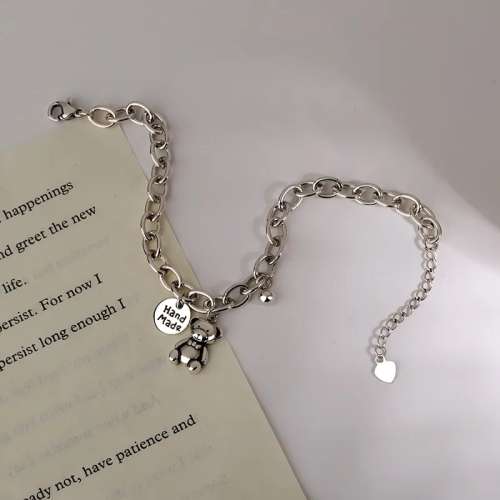 925 Silver Bear and Disc Bracelet
