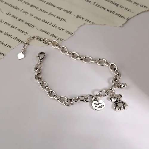 925 Silver Bear and Disc Bracelet