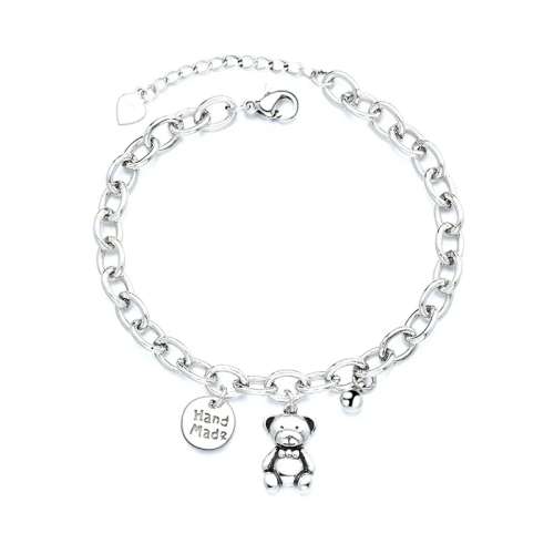 925 Silver Bear and Disc Bracelet