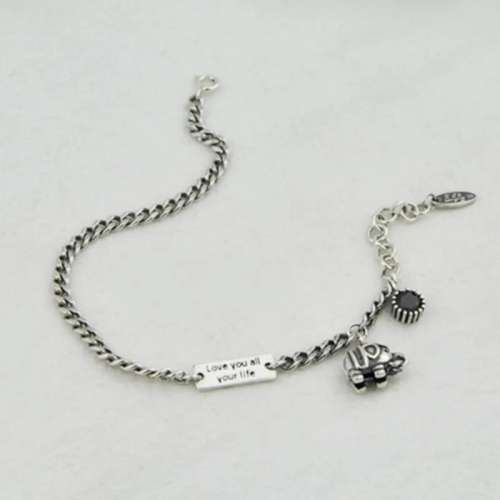 925 Silver Elephant and Onyx Bracelet.