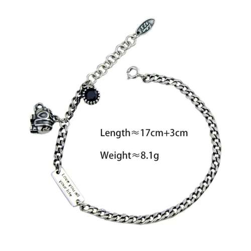 925 Silver Elephant and Onyx Bracelet.