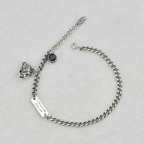 925 Silver Elephant and Onyx Bracelet.