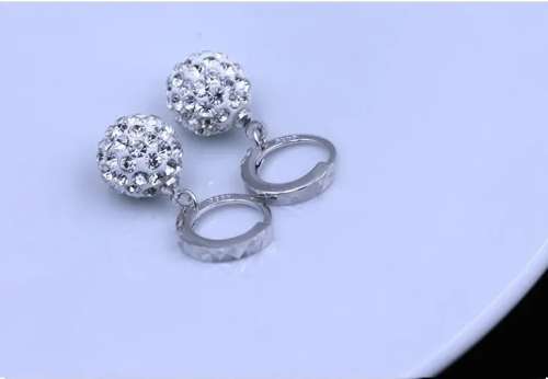 925 Silver CZ Glitter Ball  Earrings