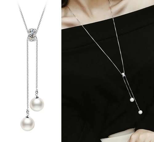 SPECIAL - 925 Silver Long Pearl Tassel Necklace