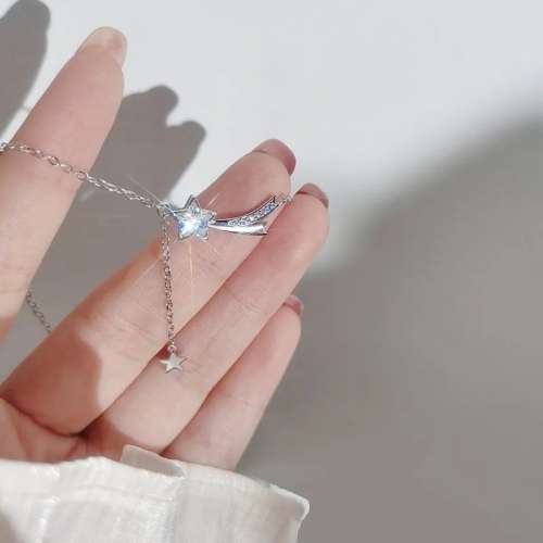 925 Silver Moon and Star with CZ Necklace