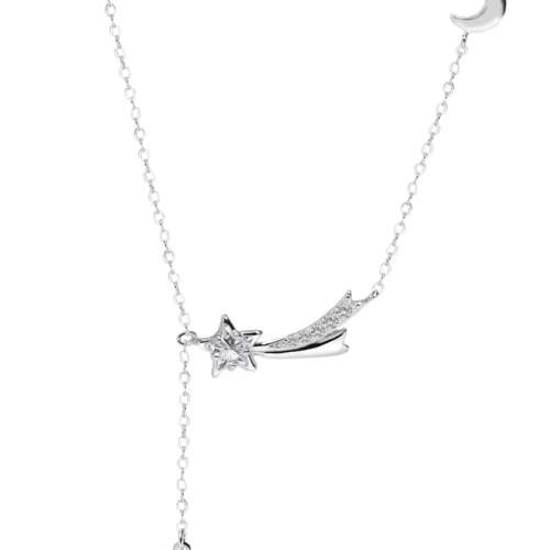 925 Silver Moon and Star with CZ Necklace