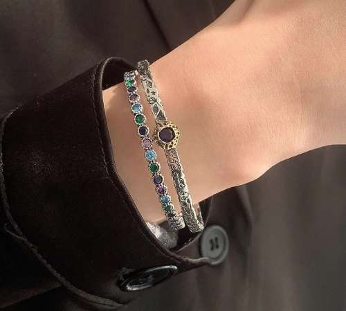 925 Silver Multicolour CZ Open Cuff Bangle