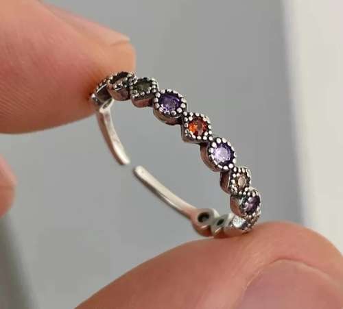 925 Silver Multicolour Resizable Ring
