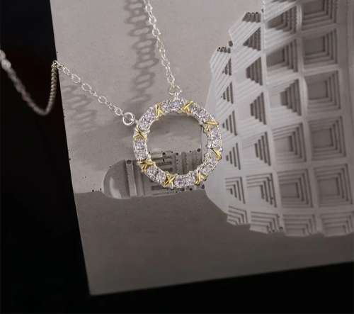 925 Silver Two Colour CZ Halo Necklace
